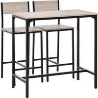 HOMCOM 3 Pcs Table Stool Set Industrial Design w/ Metal Frame Oak Tone MDF Panels Minimal Compact Beautiful