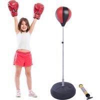 HOMCOM Kids PU Freestanding Boxing Punch Bag w/ Gloves Black/Red