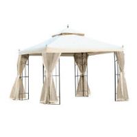 Outsunny 3 x 3(m) Garden Gazebo Double Top Gazebo Canopy w/ Curtains Cream White