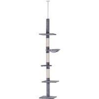 PawHut Floor to Ceiling Cat Tree 5-Tier Kitty Tower Climbing Activity Center Scratching Post Adjustable Height 230-260cm Grey