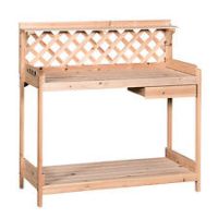 Outsunny Outdoor Wood Potting Table Garden Plant w/Drawer, Hook, Slatted Shelf