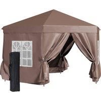 Outsunny 4 x 4m Hexagonal Garden Pop up Gazebo w/ Storage Bag - Brown