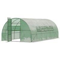 Outsunny Reinforced Walk-In Polytunnel Greenhouse with Metal Hinged Door, 25mm Diameter Galvanised Steel Frame & Mesh Windows (3 x 6M)