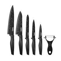 Tower Kitchen Knife Set, Stone-Coated with Non Stick Coated Stainless Steel Blades, Black, 6-Piece