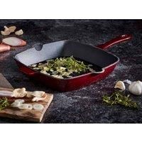 Tower BO800256RED Barbary & Oak Cast Iron Grill Pan, 26cm, Bordeaux Red