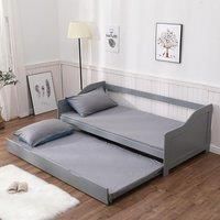 Naples Single Grey 3ft Wooden Day Bed with Pull Out Trundle Guest Bed Pine