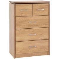 Seconique Charles 3+2 Drawer Chest, Oak Effect with Walnut Trim, 484.95 x 1184.95 x 114.95 cm