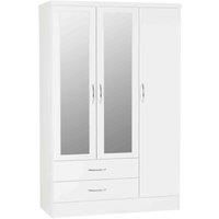 NEVADA WHITE GLOSS 3 DOOR 2 DRAWER MIRRORED WARDROBE