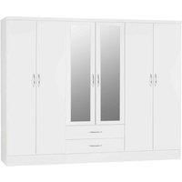 NEVADA 6 DOOR 2 DRAWER MIRRORED WARDROBE WHITE GLOSS/LIGHT OAK EFFECT VENEER