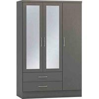 Nevada  3 Door 2 Drawer  Mirrored Wardrobe Grey 3D Effect