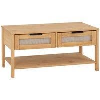 Seconique Coffee Table, Engineered Wood, Distressed Wax Pine/Rattan Effect, W 900mm x D 500mm x H 440mm