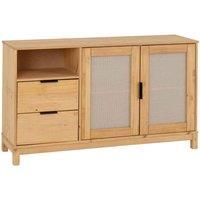 Seconique 2 Door 2 Drawer Sideboard, Engineered Wood, Distressed Wax Pine/Rattan Effect, W 1315mm x D 400mm x H 805mm