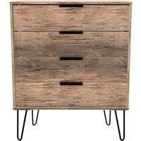 Hirato Ready Assembled 4 Drawer Chest Vintage Oak Black Metal Hairpin Legs