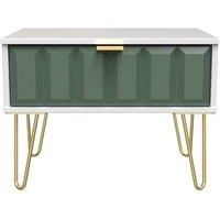 Ready Assembled Cuba 1 Drawer Midi Chest With Legs - Labradore Green and White