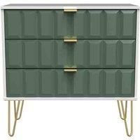 Ready Assembled Cuba 3 Drawer Chest - Labradore Green and White