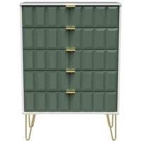 Welcome Furniture Ready Assembled Cuba 5 Drawer Chest - Labradore Green and White