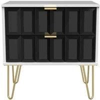 Ready Assembled Cuba 2 Drawer Midi Chest - Deep Black and White