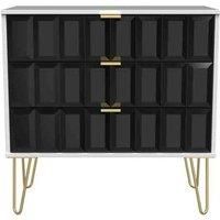 Ready Assembled Cuba 3 Drawer Chest - Deep Black and White