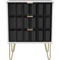 Ready Assembled Cuba 3 Drawer Midi Chest With Legs - Deep Black and White