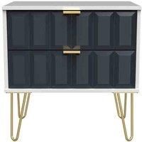 Ready Assembled Cuba 2 Drawer Midi Chest - Indigo Matt and White