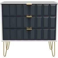 Ready Assembled Cuba 3 Drawer Chest - Indigo Matt and White