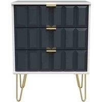 Welcome Furniture Ready Assembled Cuba 3 Drawer Midi Chest With Legs - Indigo Matt and White