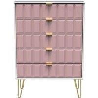 Ready Assembled Cuba 5 Drawer Chest - Kobe Pink and White