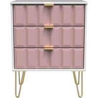 Ready Assembled Cuba 3 Drawer Midi Chest With Legs - Kobe Pink and White