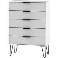 Ready Assembled Hirato 5 Drawer Chest - Grey Matt and White