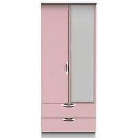 Swift Alva Ready Assembled 2 Door, 2 Drawer Gloss Mirrored Wardrobe - Pink