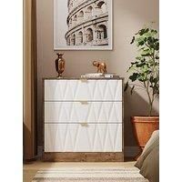 Welcome Furniture Ready Assembled Las Vegas 3 Drawer Deep Chest In White Matt & Vintage Oak