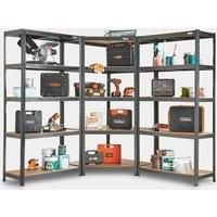 VonHaus 5 Tier Garage Shelving 3pc Corner Bundle – Metal Racking, Steel & MDF Boltless Shelves or Workbench - Massive 2625KG Capacity 175KG Per Shelf