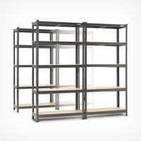 VonHaus 4x Bay 5 Tier Garage Shelving – Metal Racking, Steel & MDF Boltless Shelves - Massive 3500kg Capacity 175KG per Shelf - 180cm H 360cm W 40cm D - Includes Rubber Mallet & 18 Connectors