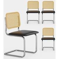 VonHaus Dining Chairs Set of 4 - Rattan Cantilever Chairs for Dining Room - Mid Century Style Black & Rattan Kitchen Chair for Dining Table with Chrome Frame - For Kitchen & Dining Room Furniture