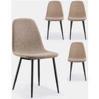 VonHaus Dining Chairs Set of 4 - Beige Kitchen Chairs with Black Metal Legs - Upholstered Cord Effect Chairs for Dining Room & Kitchen - Dinner Table Chairs 4 Set - Cavell