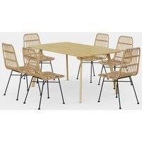 Dining Table & Chairs Set | Wood Effect Table with 6 Dining Chairs | VonHaus