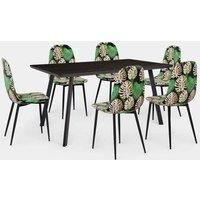 Dining Table & Chairs Set, 6 Seater Table with Palm Print Dining Chairs, VonHaus