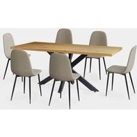 Dining Table & Chairs Set, Light Wood Effect Table & 6 Dining Chairs, VonHaus