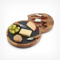 VonShef Cheese Boards with Knives Sets - Bamboo, Slate, Slide-Out Drawers, Specialist Knife Sets - Gifts for Him Or Her (Acacia Wood with Slate Cheese Board)