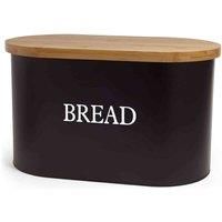 VonShef Bread Bin Matte Black with Bamboo Lid / Chopping Board - Bakery Storage