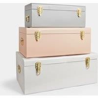 BTFY Metal Storage Trunks Set of 3 Grey White Blush Gold Hardware Chest