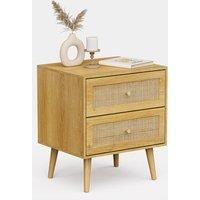 BTFY Rattan Bedside Table | 2 Drawer Bedside Cabinet Nightstand w/ Gold Handles