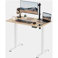 VonHaus Electric Standing Desk, Height Adjustable Sit Stand Desk w/Anti-Collision & Height Preset Technology, Cable Management & USB-C Charging for Home Working, 100x60cm, Wooden Desktop & White Frame