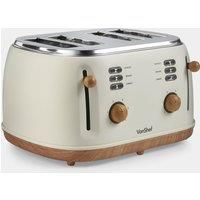 Fika Cream & Wood 4 Slice Toaster