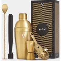 VonShef Cocktail Shaker Set, Gold 5pc Set with 550ml Manhattan Cocktail Shaker, Professional Bartender Set for Home Bar, Including Strainer, Muddler & Other Bar Accessories, Gift Box Included