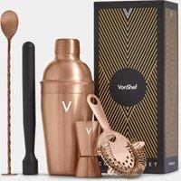 VonShef Cocktail Shaker Set, Copper 5pc Set with 550ml Manhattan Cocktail Shaker, Professional Bartender Set for Home Bar, Including Strainer, Muddler & Other Bar Accessories, Gift Box Included