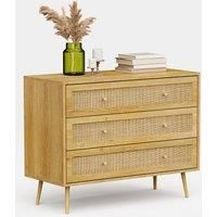 Chest of Drawers with Natural Rattan, Drawer Organiser with 3 Drawers - VonHaus