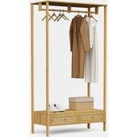 Clothes Rail with Natural Rattan 3 Drawers for Storage, Open Wardrobe - VonHaus