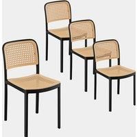 VonHaus Dining Chairs Set of 4 - Black & Natural Rattan Effect Kitchen Chairs - Compact & Stackable Plastic Chairs - Modern Boho Style Chairs for Dining Room Furniture - Rattan Look Chair Set - Brewer