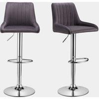 Grey Bar Stools Set of 2, Velvet Gas Lift Kitchen Stools, Spinningfield